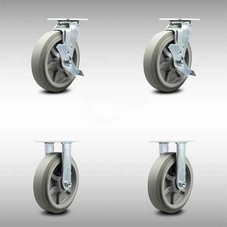 Service Caster 8 Inch SS Thermoplastic Rubber Caster Set with Ball Bearings 2 Brake 2 Rigid SCC SCC-SS30S820-TPRBF-TLB-2-R-2
